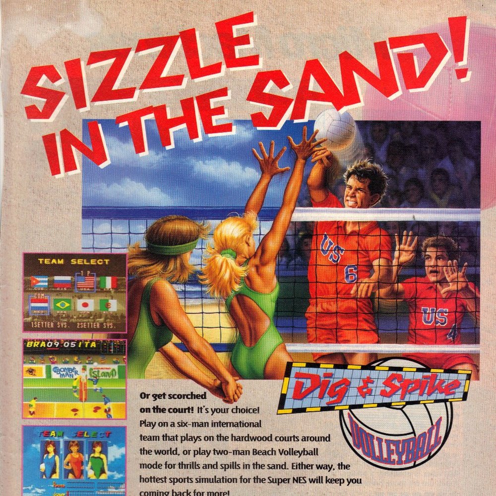 Vintage 1993 Print Ad for Dig & Spike Volleyball - Super NES PA642